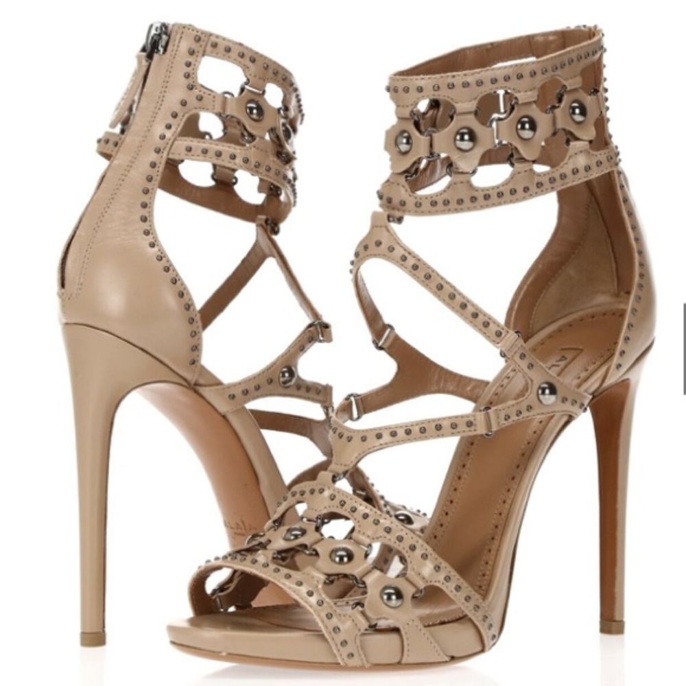 Alaia Beige/Blush Leather Ankle Strap Stilleto Sandal